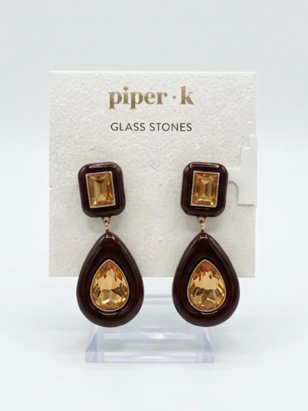NWT ⚜️🤎⚜️ Piper K Amber Tone Glass Stones Drop Earrings